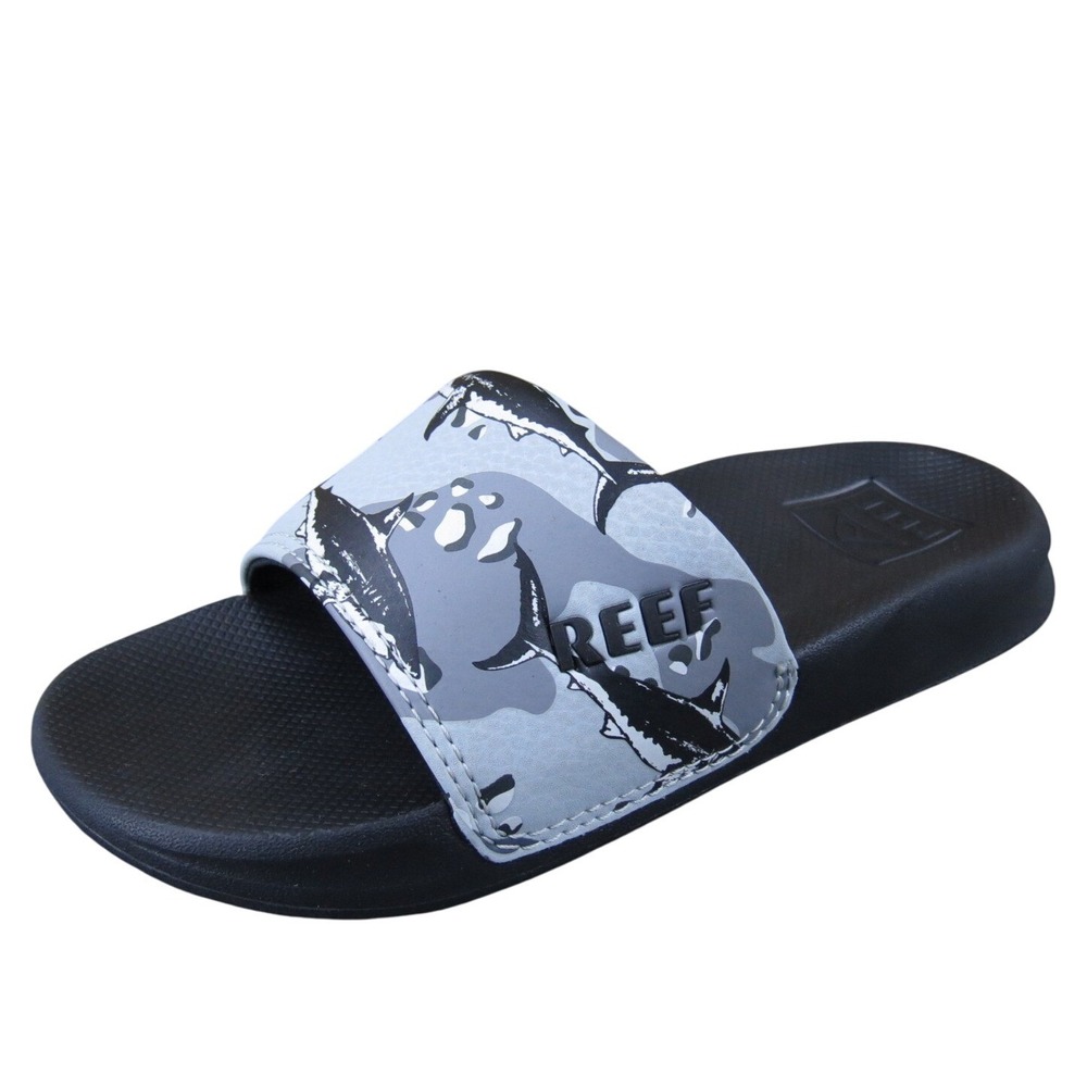 Reef Rio Slide Kids 13 Gray White Shark Print Sandals Lightweight Casual Comfort